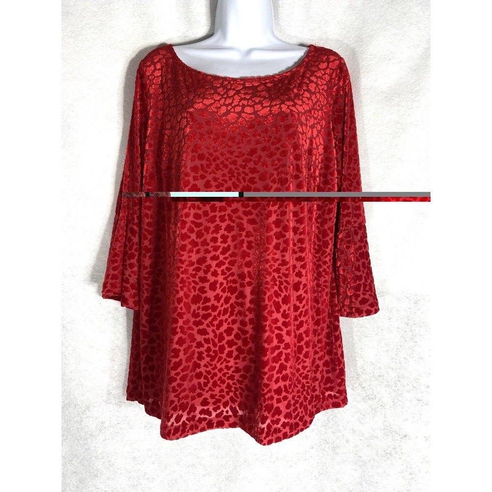 Talbots Top Women X 14W Red Velvet Burnout Long Sleeve Round Neck Whimsigoth New